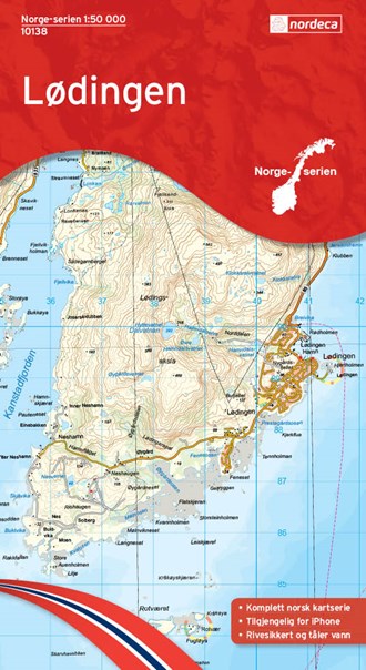 Online bestellen: Wandelkaart - Topografische kaart 10138 Norge Serien Lødingen | Nordeca