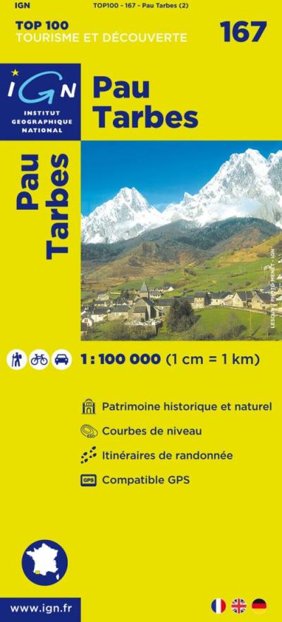 Wegenkaart - Landkaart 167 fietskaart Pau - Bagneres de Luchon - Tarbes - Lourdes - Pyreneeën | IGN |