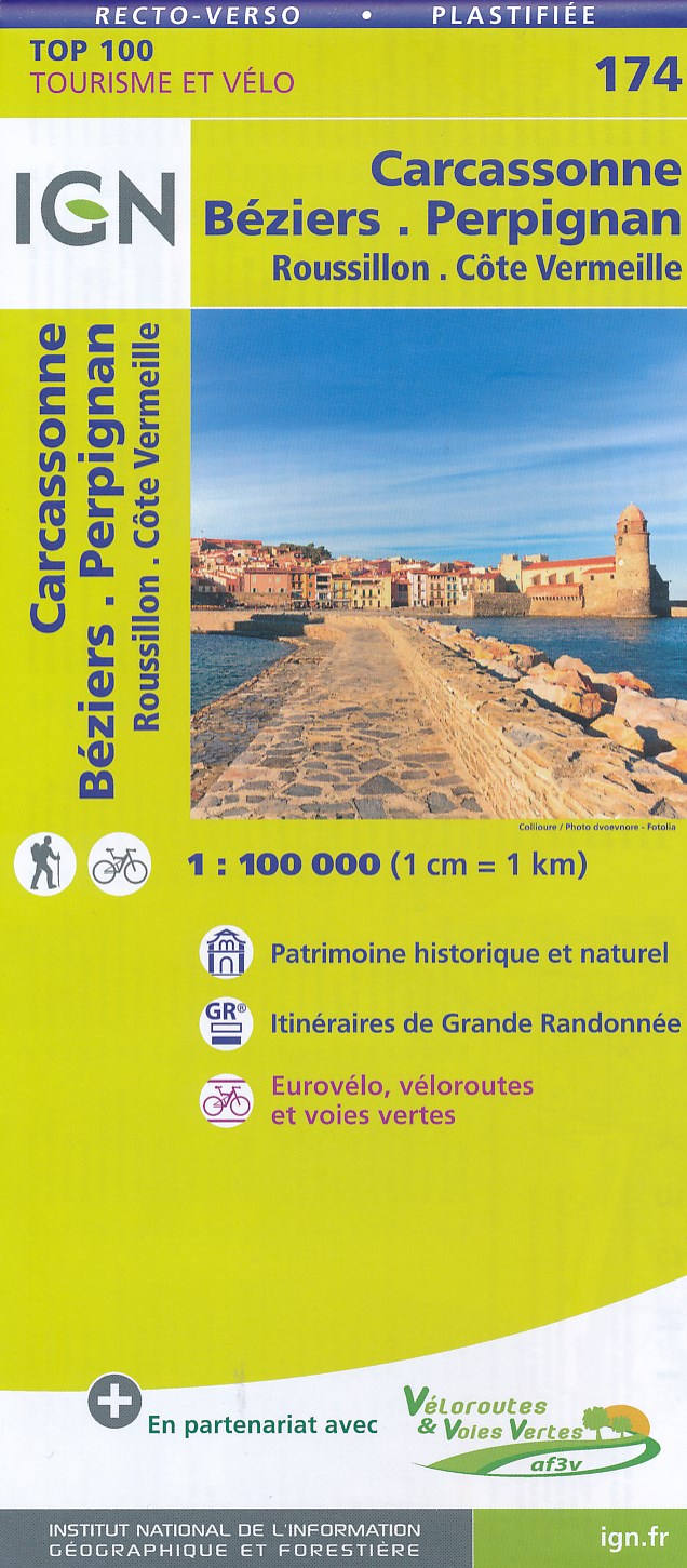 Online bestellen: Fietskaart - Wegenkaart - landkaart 174 Carcassonnne - Béziers - Perpignan | IGN - Institut Géographique National