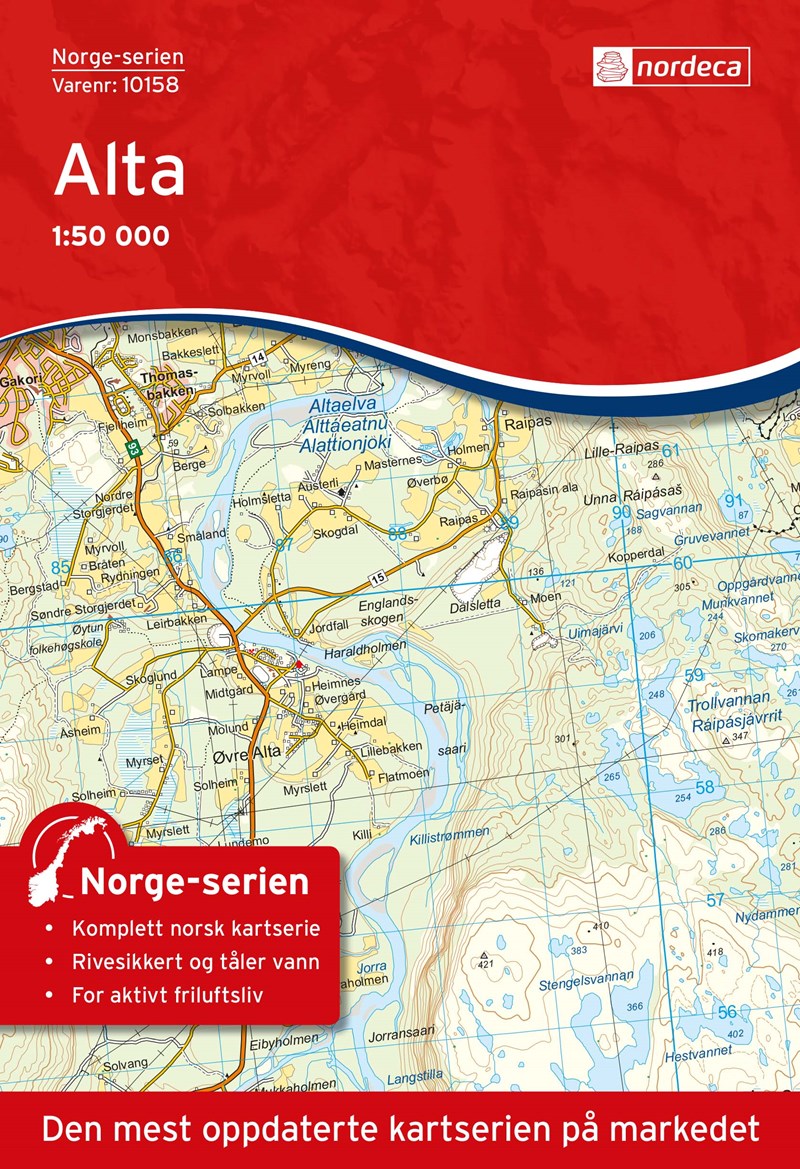 Online bestellen: Wandelkaart - Topografische kaart 10158 Norge Serien Alta | Nordeca