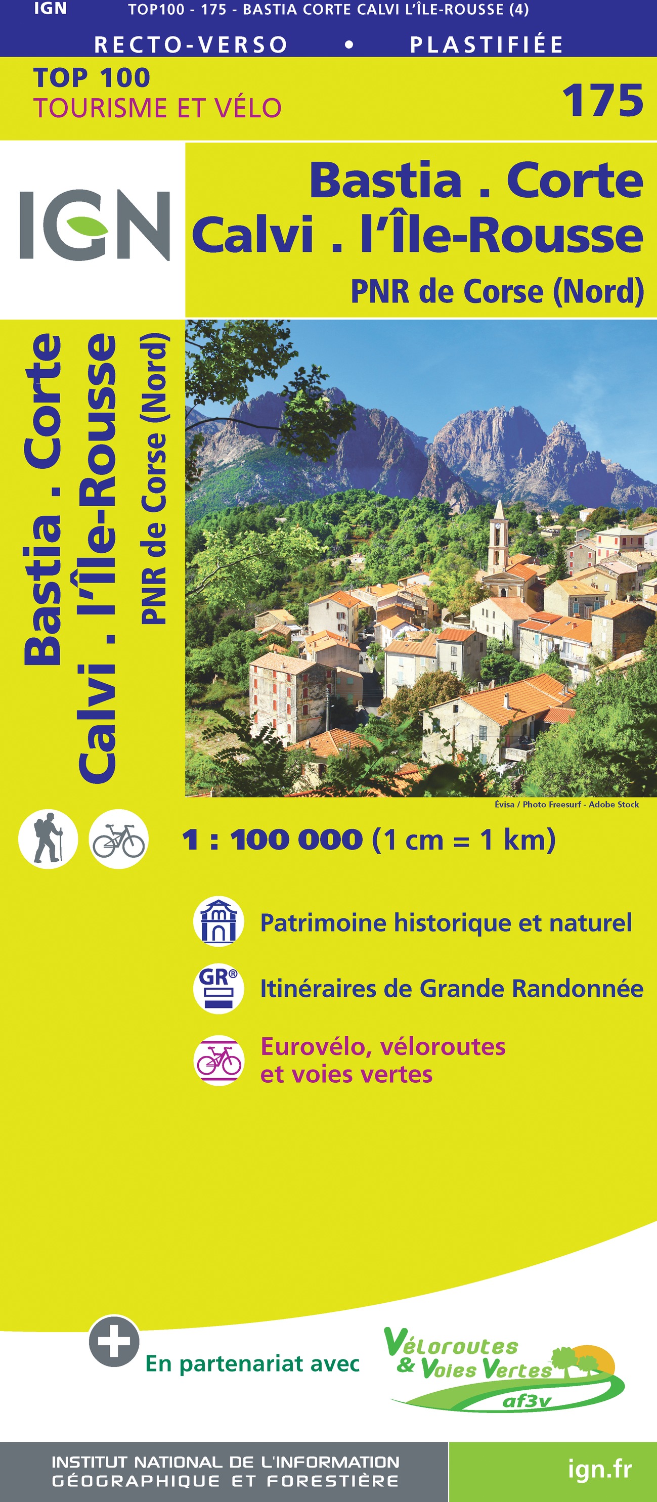 Fietskaart - Wegenkaart - landkaart 175 Bastia - Corte - Calvi - Ile-Rousse | IGN - Institut Géographique National de zwerver