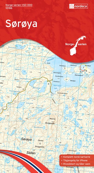 Online bestellen: Wandelkaart - Topografische kaart 10186 Norge Serien Sørøya | Nordeca