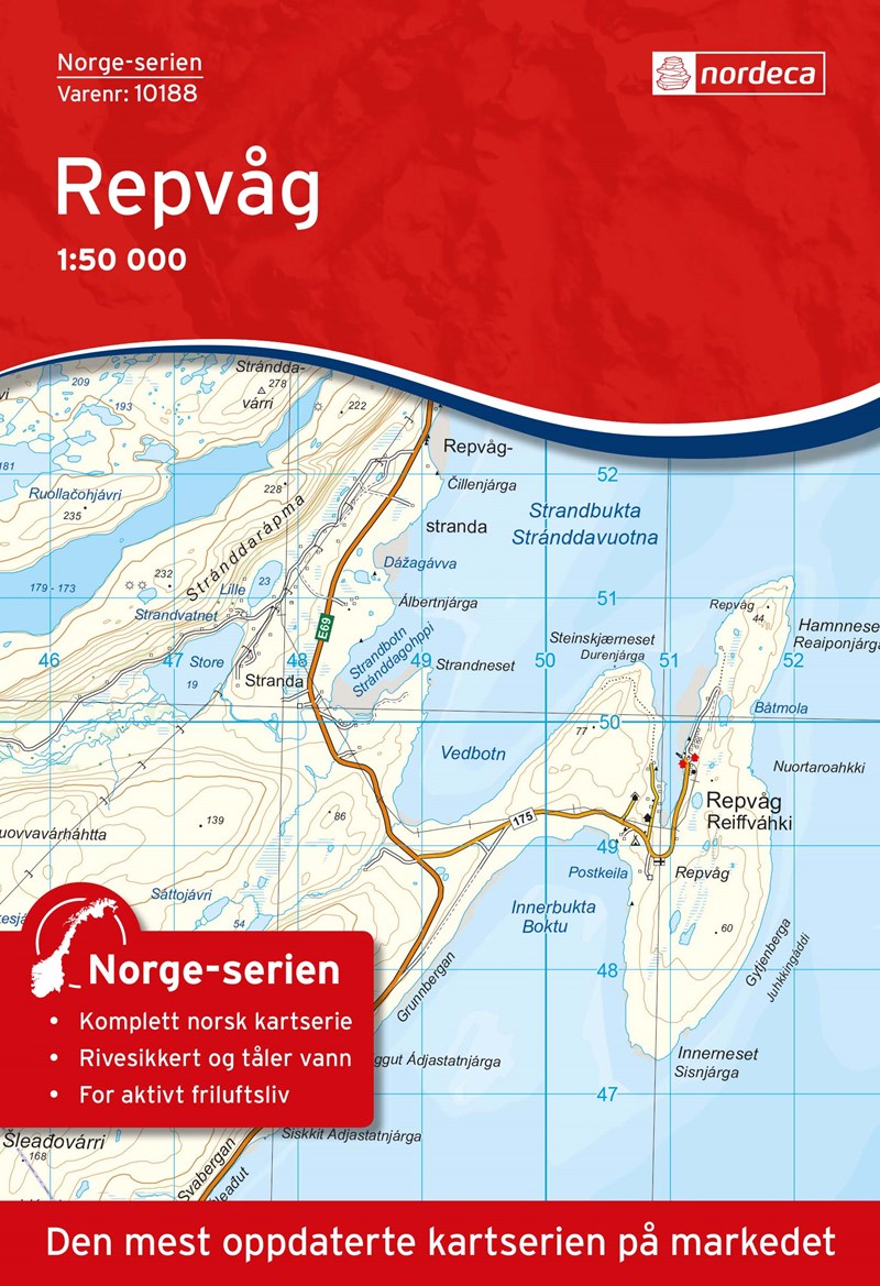 Online bestellen: Wandelkaart - Topografische kaart 10188 Norge Serien Repvåg | Nordeca