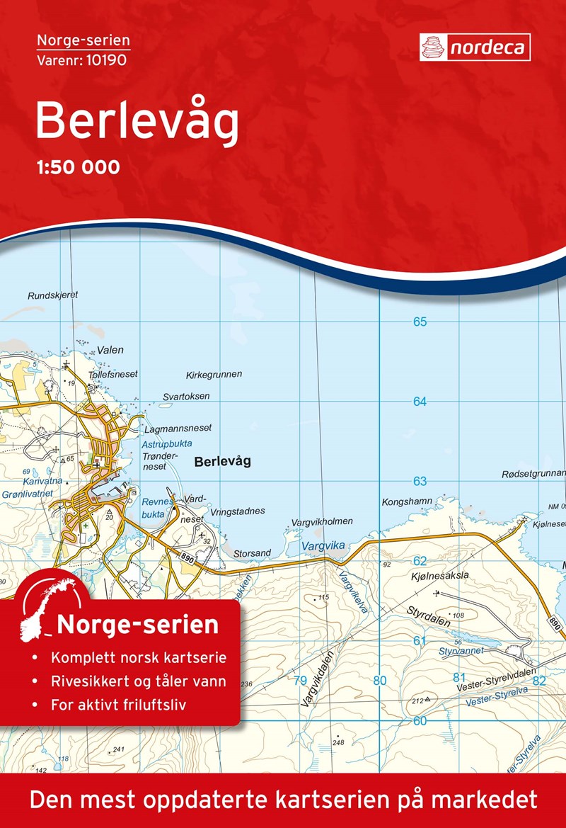 Online bestellen: Wandelkaart - Topografische kaart 10190 Norge Serien Berlevåg | Nordeca