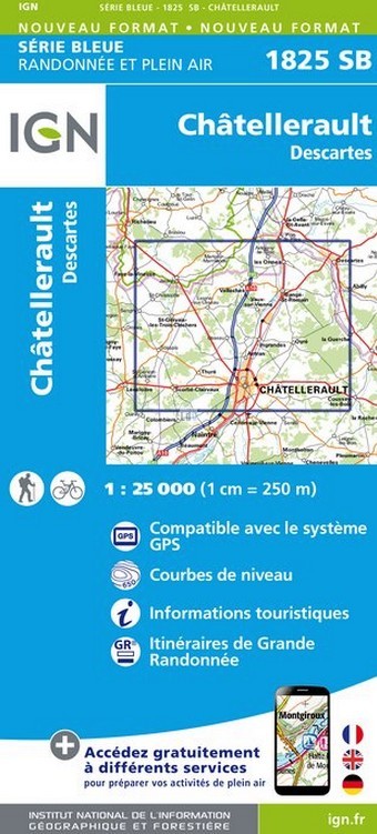 Online bestellen: Wandelkaart - Topografische kaart 1825SB Chatellerault - Descartes | IGN - Institut Géographique National