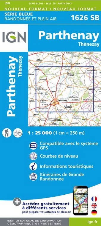 Online bestellen: Wandelkaart - Topografische kaart 1626SB Parthenay - Thenezay | IGN - Institut Géographique National
