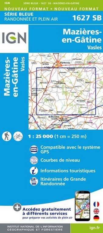 Online bestellen: Wandelkaart - Topografische kaart 1627SB Mazieres-en-Gatine, Vasles | IGN - Institut Géographique National