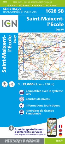 Online bestellen: Wandelkaart - Topografische kaart 1628SB St-Maixent-l'Ecole, Lezay | IGN - Institut Géographique National