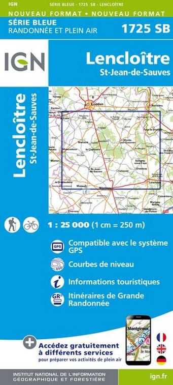 Online bestellen: Wandelkaart - Topografische kaart 1725SB Lencloitre, St-Jean-de-Sauves | IGN - Institut Géographique National