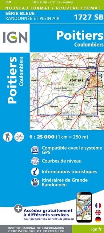 Online bestellen: Wandelkaart - Topografische kaart 1727SB Poitiers - Coulombiers | IGN - Institut Géographique National