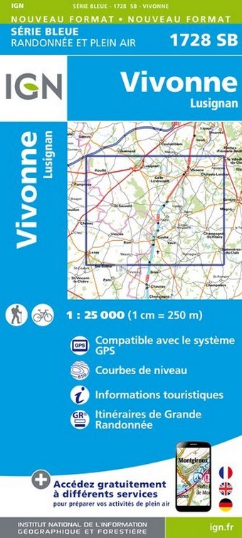 Online bestellen: Wandelkaart - Topografische kaart 1728SB Vivonne - Lusignan | IGN - Institut Géographique National