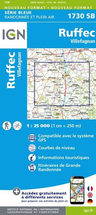 Online bestellen: Wandelkaart - Topografische kaart 1730SB Ruffec - Villefagnan | IGN - Institut Géographique National