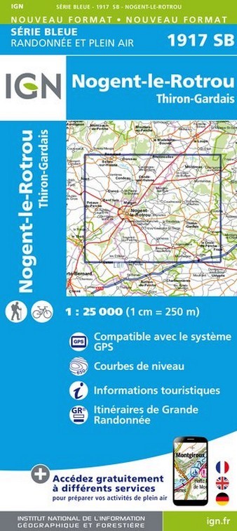 Online bestellen: Wandelkaart - Topografische kaart 1917SB Nogent-le-Rotrou, Thiron-Gardais | IGN - Institut Géographique National
