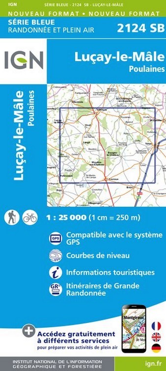 Online bestellen: Wandelkaart - Topografische kaart 2124SB Lucay-le-Male | IGN - Institut Géographique National