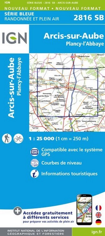 Online bestellen: Wandelkaart - Topografische kaart 2816SB Arcis-sur-Aube, Plancy-l'Abbaye | IGN - Institut Géographique National