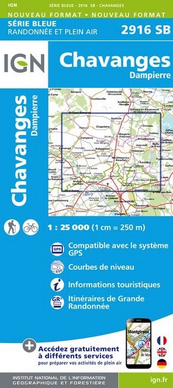 Online bestellen: Wandelkaart - Topografische kaart 2916SB Chavanges, Dampierre | IGN - Institut Géographique National