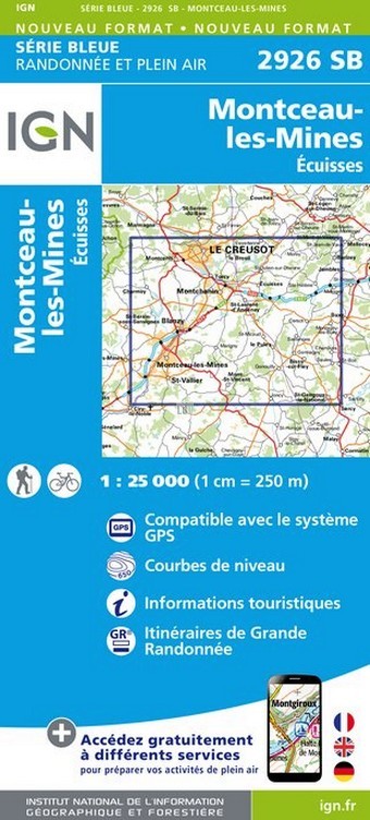 Online bestellen: Wandelkaart - Topografische kaart 2926SB Montceau-les-Mines, Ecuisses | IGN - Institut Géographique National