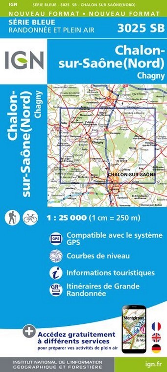 Online bestellen: Wandelkaart - Topografische kaart 3025SB Chalon-sur-Saone (Nord), Chagny | IGN - Institut Géographique National