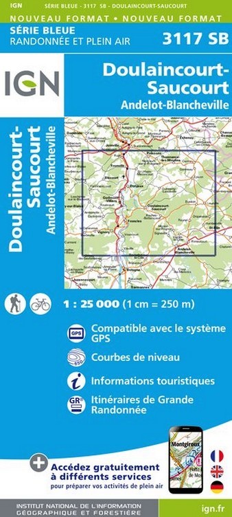 Online bestellen: Wandelkaart - Topografische kaart 3117SB Doulaincourt, Saucourt, Andelot-Blancheville | IGN - Institut Géographique National