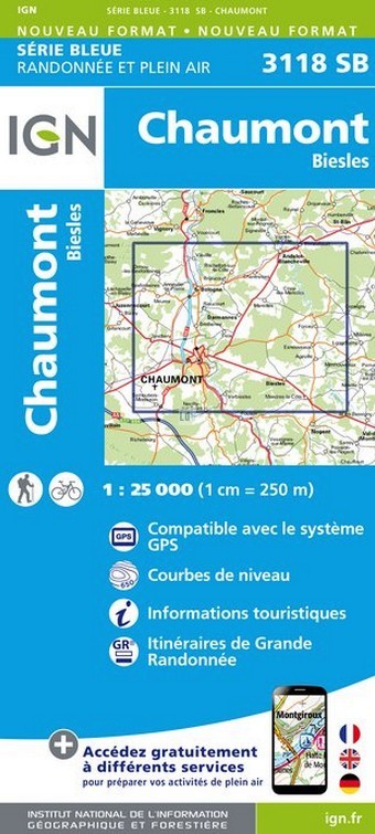 Online bestellen: Wandelkaart - Topografische kaart 3118SB Chaumont, Biesles | IGN - Institut Géographique National