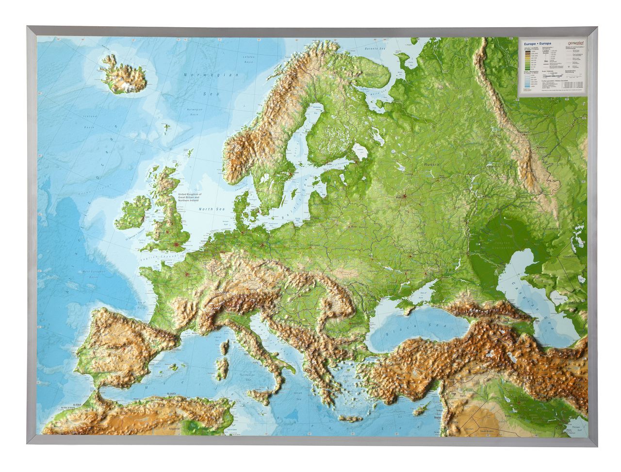 Wandkaart - Reliëfkaart Europa met voelbaar 3D reliëf, 77 x 55 x 2 cm