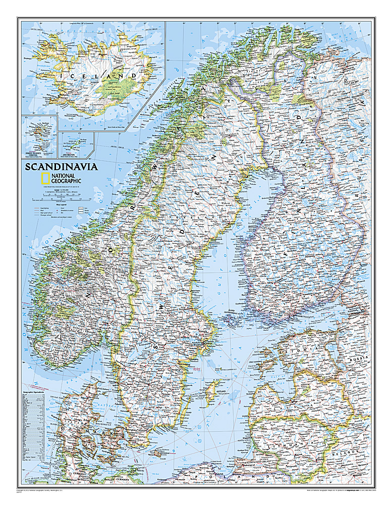 Online bestellen: Wandkaart Scandinavië en Ijsland, 60 x 77 cm | National Geographic