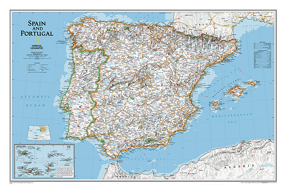Online bestellen: Wandkaart Spain - Spanje & Portugal 83 x 55 cm | National Geographic
