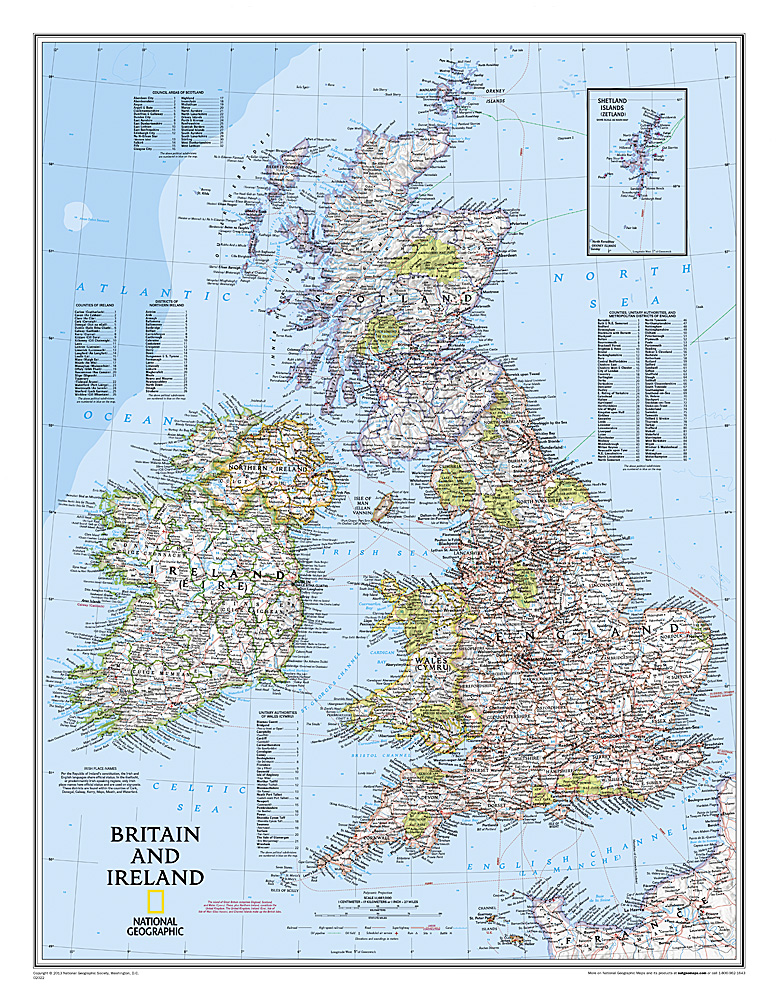 Online bestellen: Wandkaart Britain and Ireland - Groot Brittannië en Ierland, 60 x 76 cm | National Geographic