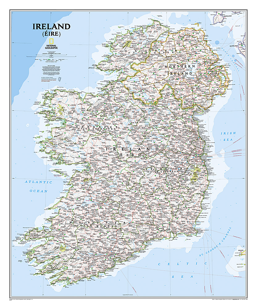 Online bestellen: Wandkaart Ireland - Ierland, 76 x 91 cm | National Geographic