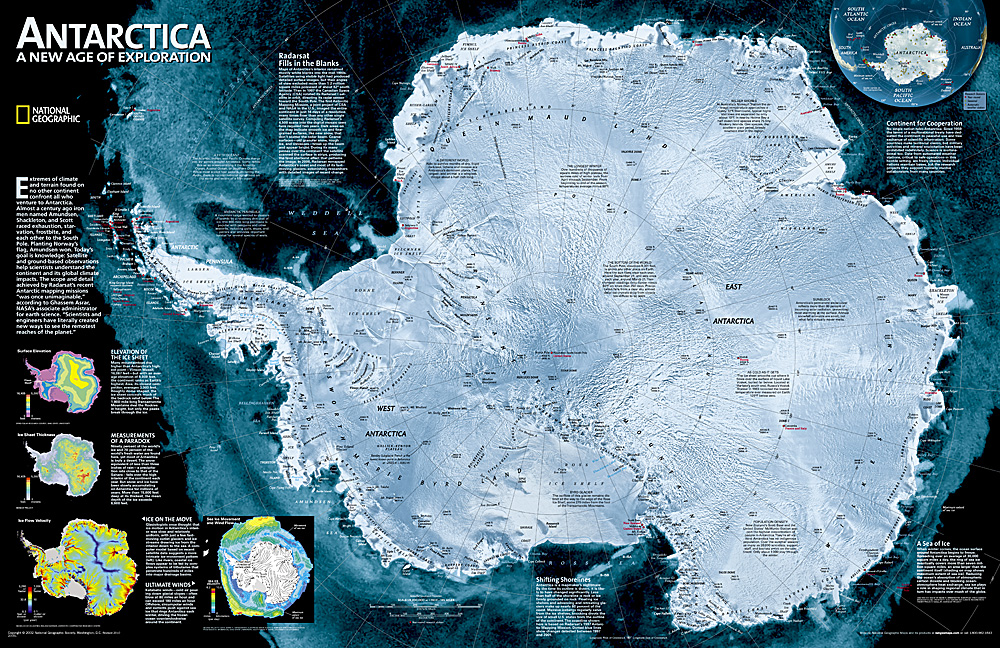 Online bestellen: Wandkaart Antarctica Satellite Map, 78 x 50 cm | National Geographic