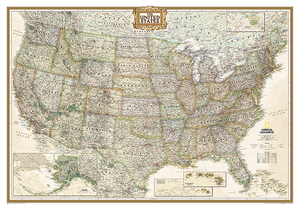Online bestellen: Wandkaart USA - Verenigde Staten Antiek, 111 x 77 cm | National Geographic