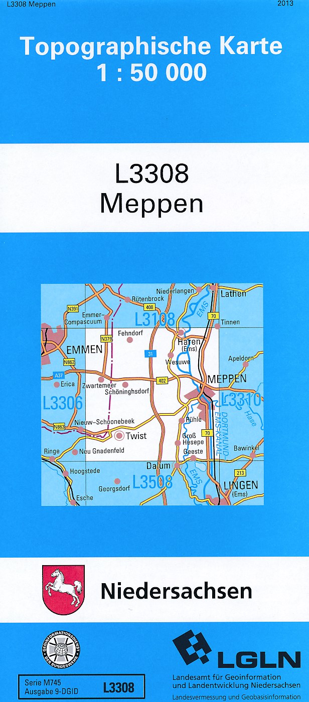 Topografische kaart L3308 Meppen - Niedersachsen | LGN de zwerver