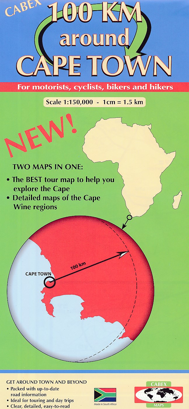 Online bestellen: Fietskaart - Wegenkaart - landkaart 100 km around Cape Town - Kaapstad | Cabex Maps