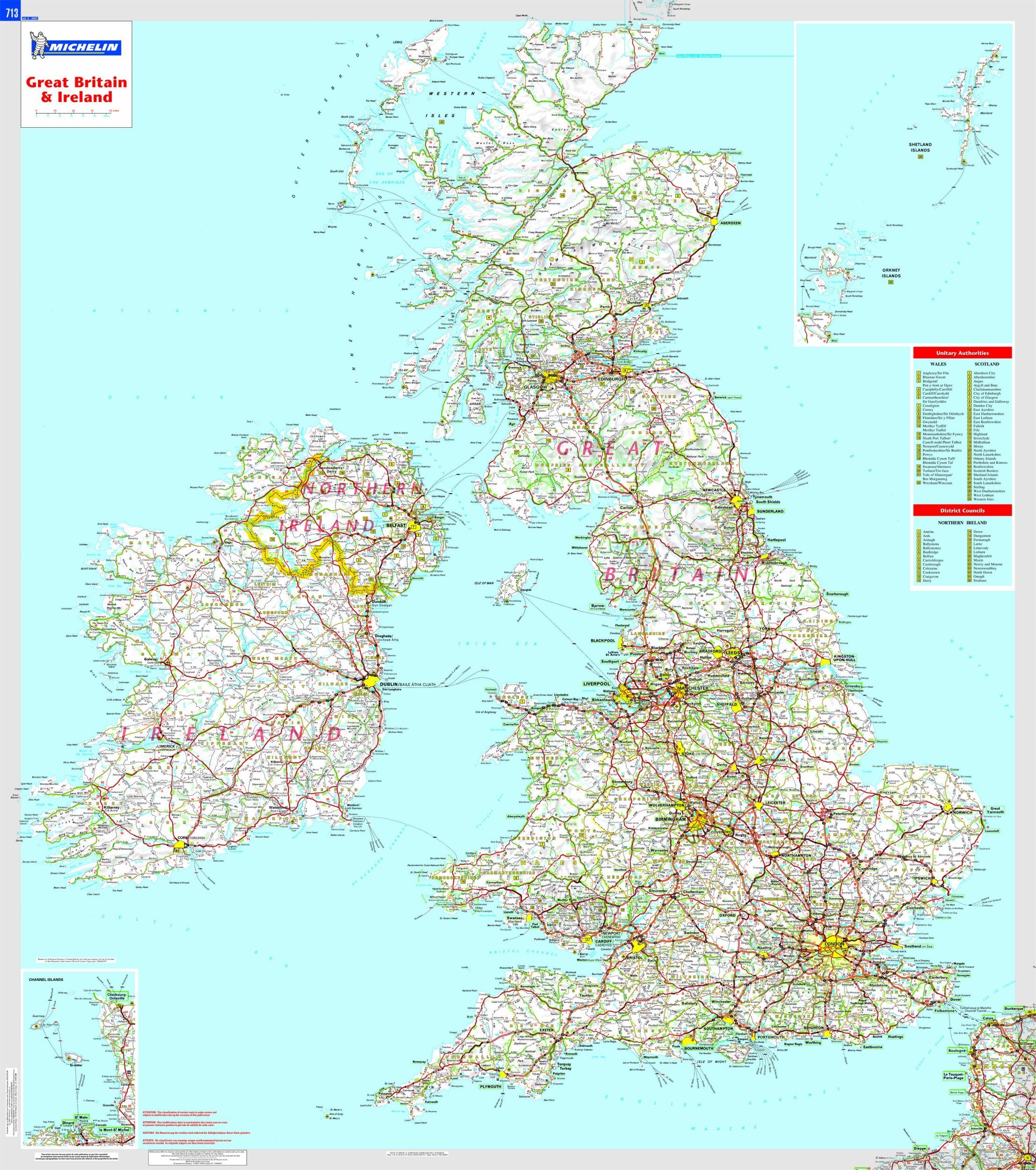 Online bestellen: Wandkaart Great Britain and Ireland, 88 x 100 cm | Michelin