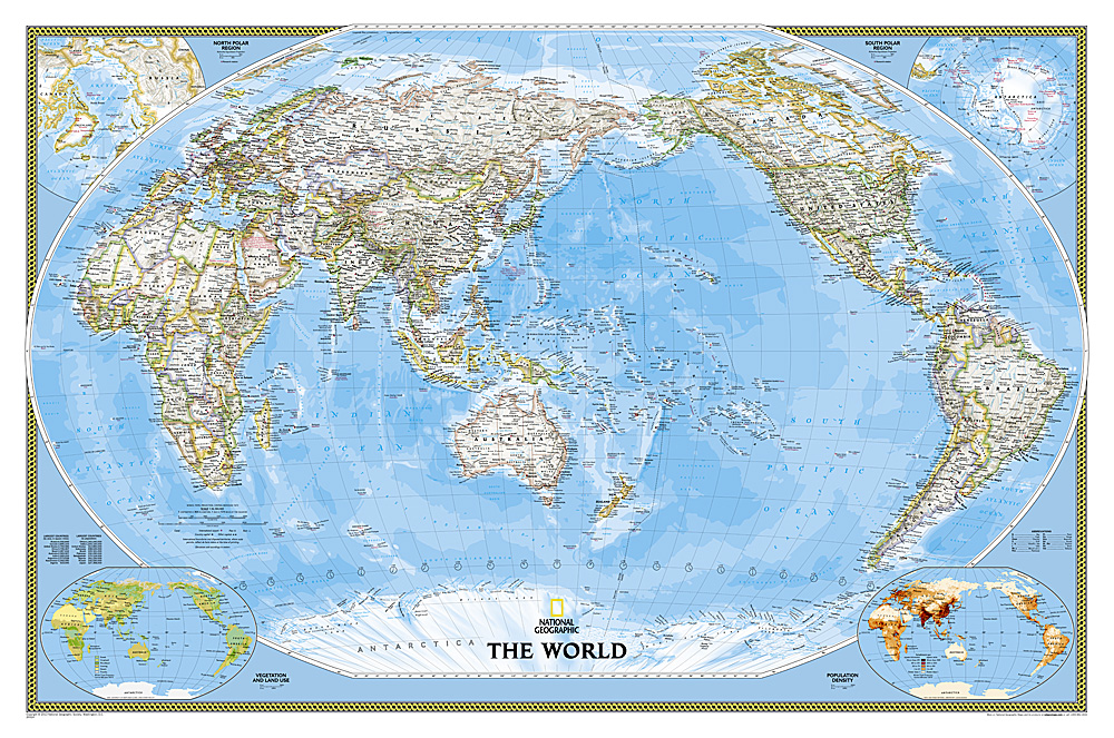 Wereldkaart Politiek, pacific centered, 185 x 122 cm | National Geographic de zwerver