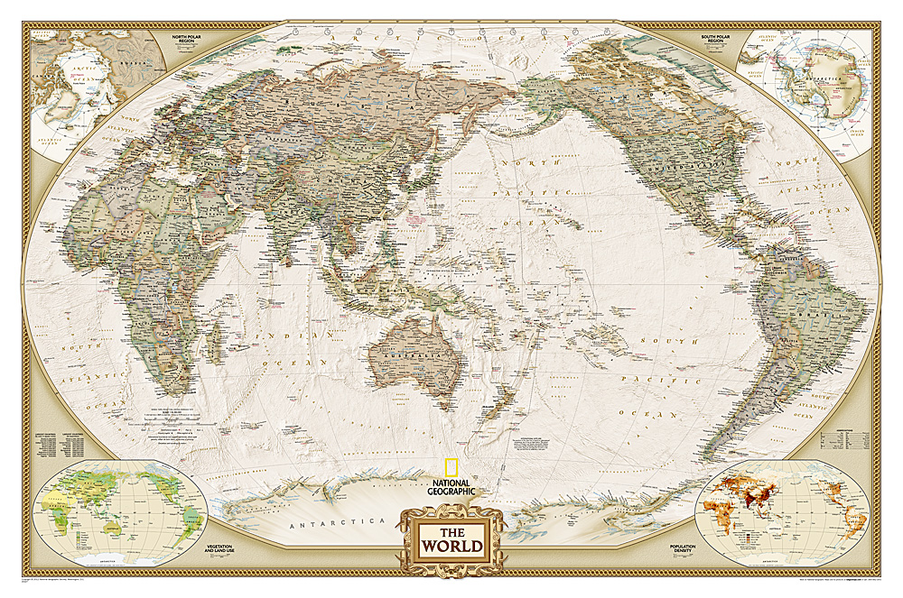 Wereldkaart 20327 Politiek & antiek, pacific centered, 117 x 78 cm | N