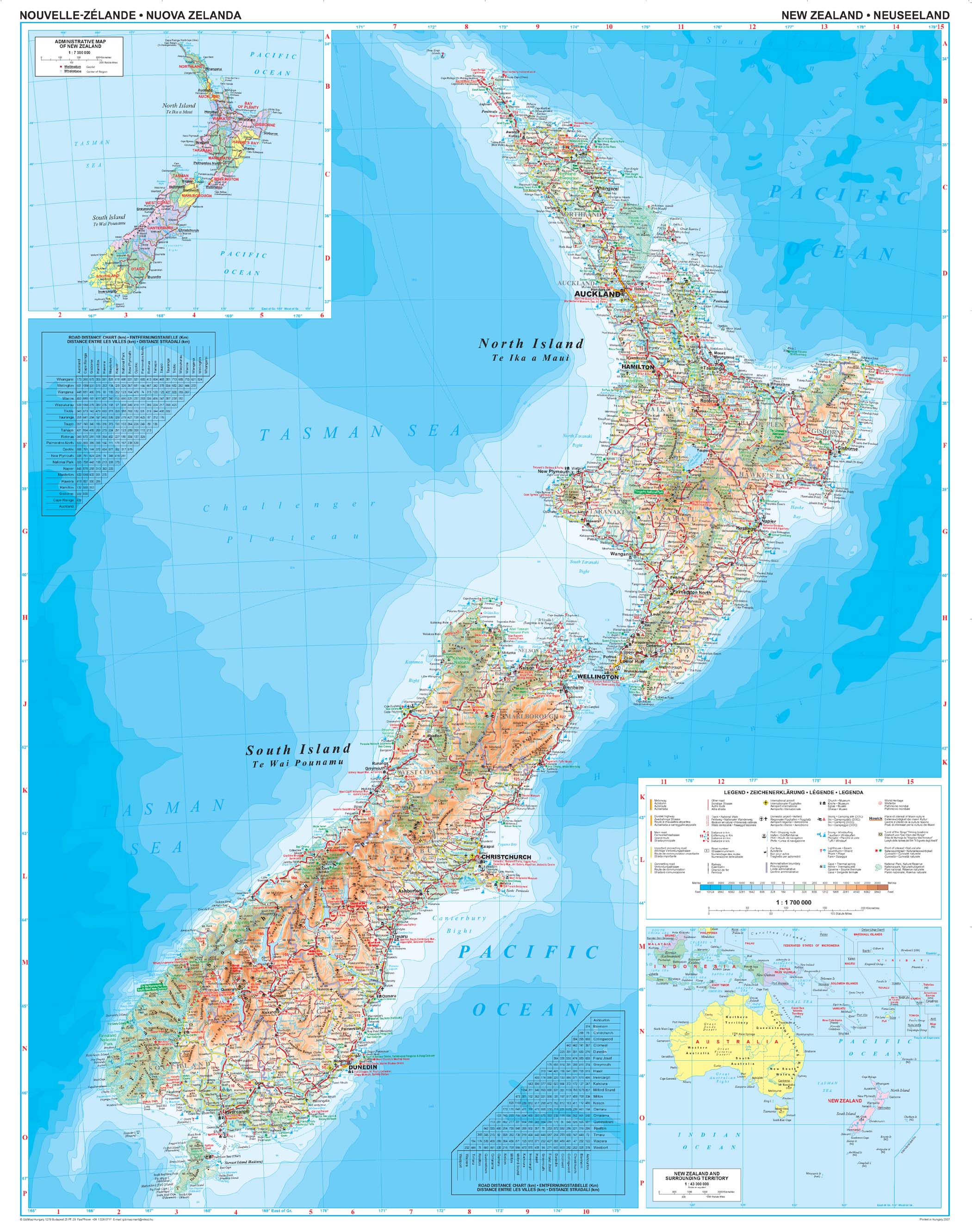 Online bestellen: Wandkaart Nieuw Zeeland, 74 x 93 cm | Gizi Map