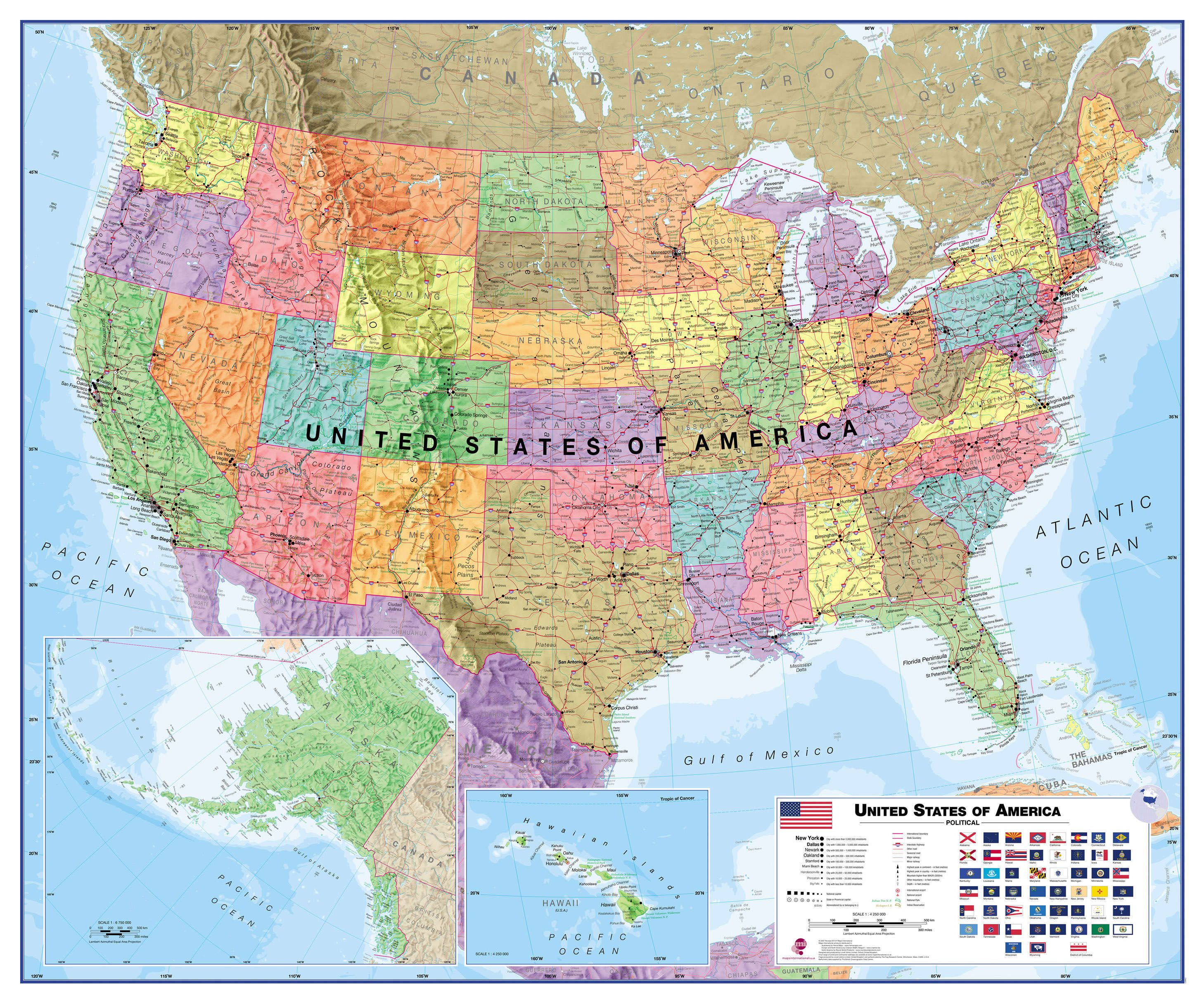 Online bestellen: Wandkaart USA - Verenigde Staten Politiek, 120 x 100 cm | Maps International