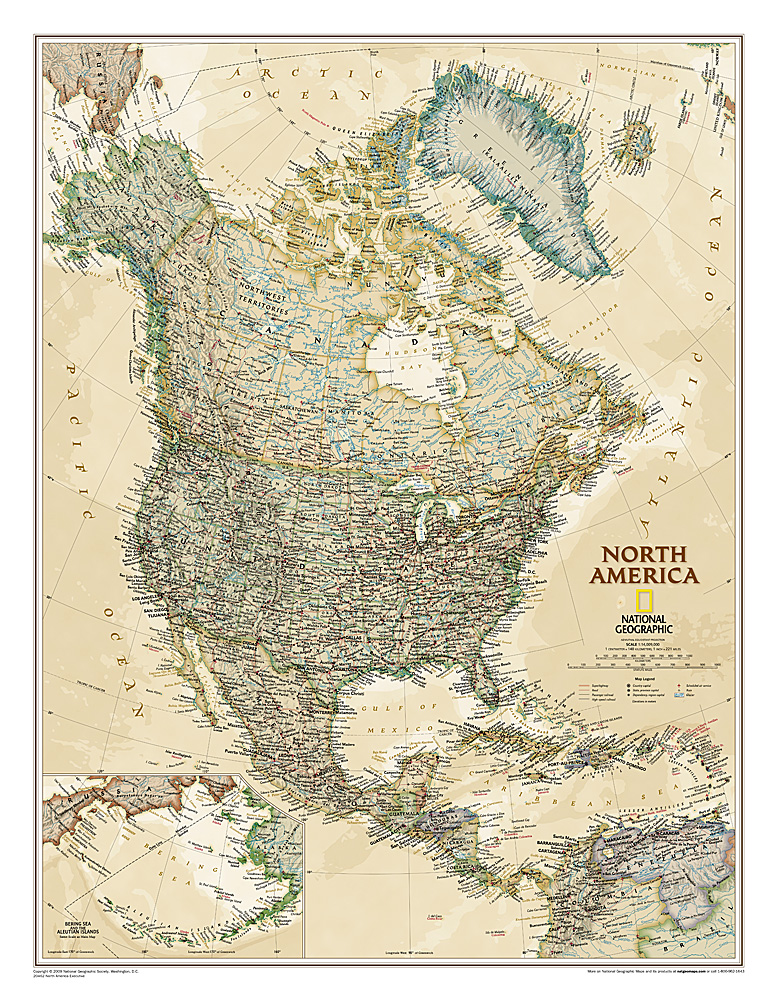 Wandkaart 20462 Noord Amerika, politiek & antiek, 60 x 78 cm | Nationa