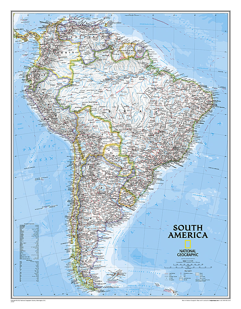 Wandkaart 20069 Zuid Amerika, politiek, 54 x 74 cm | National Geograph