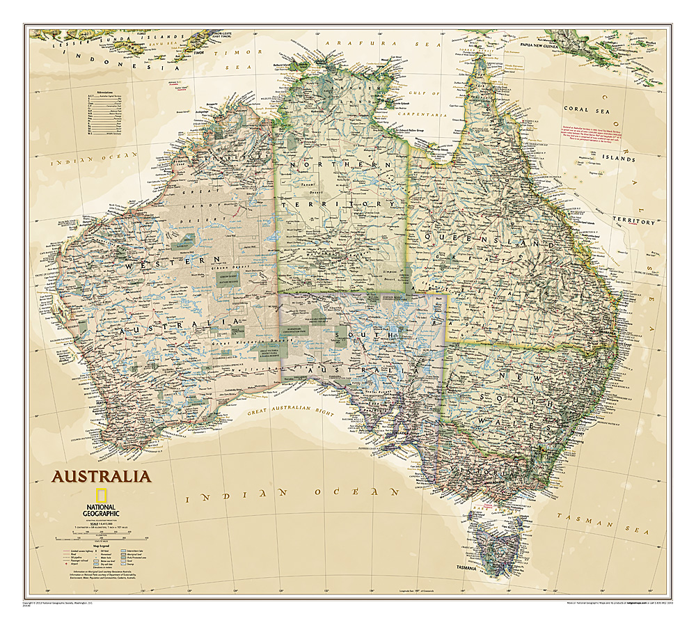 Online bestellen: Wandkaart Australië, politiek & antiek, 77 x 60 cm | National Geographic