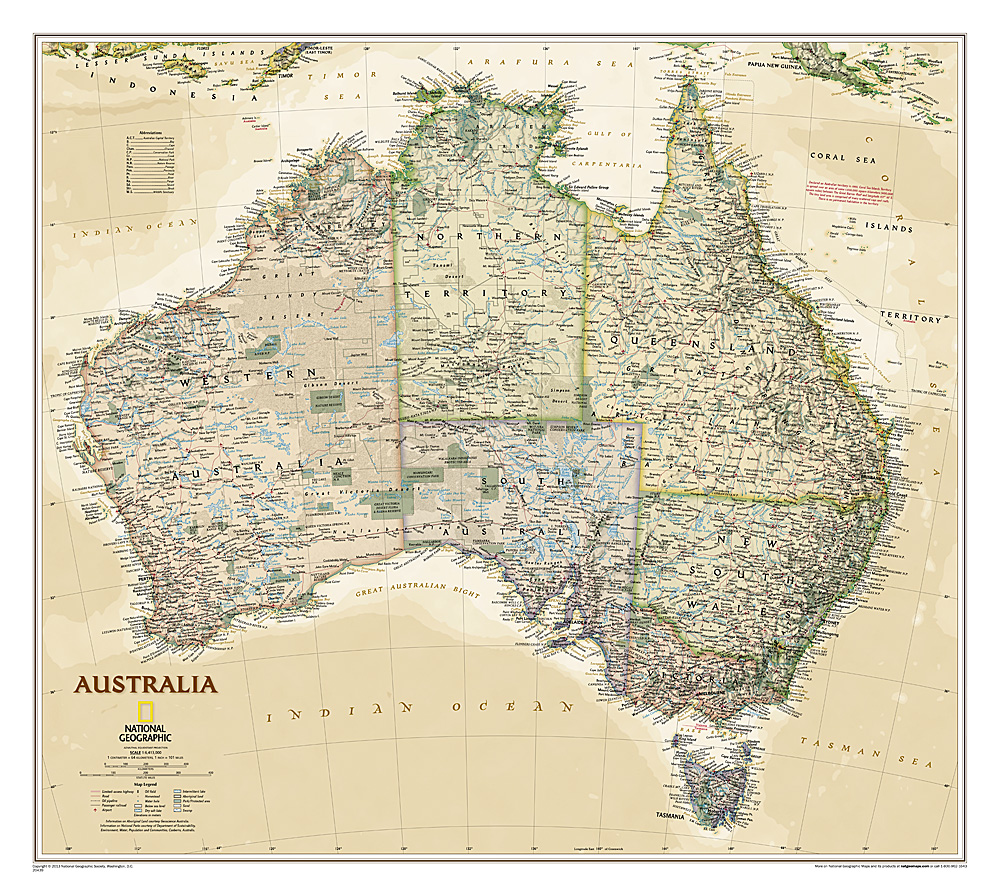 Wandkaart 20439 Australië, politiek & antiek, 77 x 69 cm | National Ge