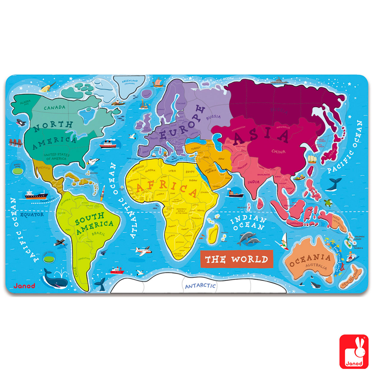 Puzzel Kinderwereldkaart World Map Janod 3700217355043