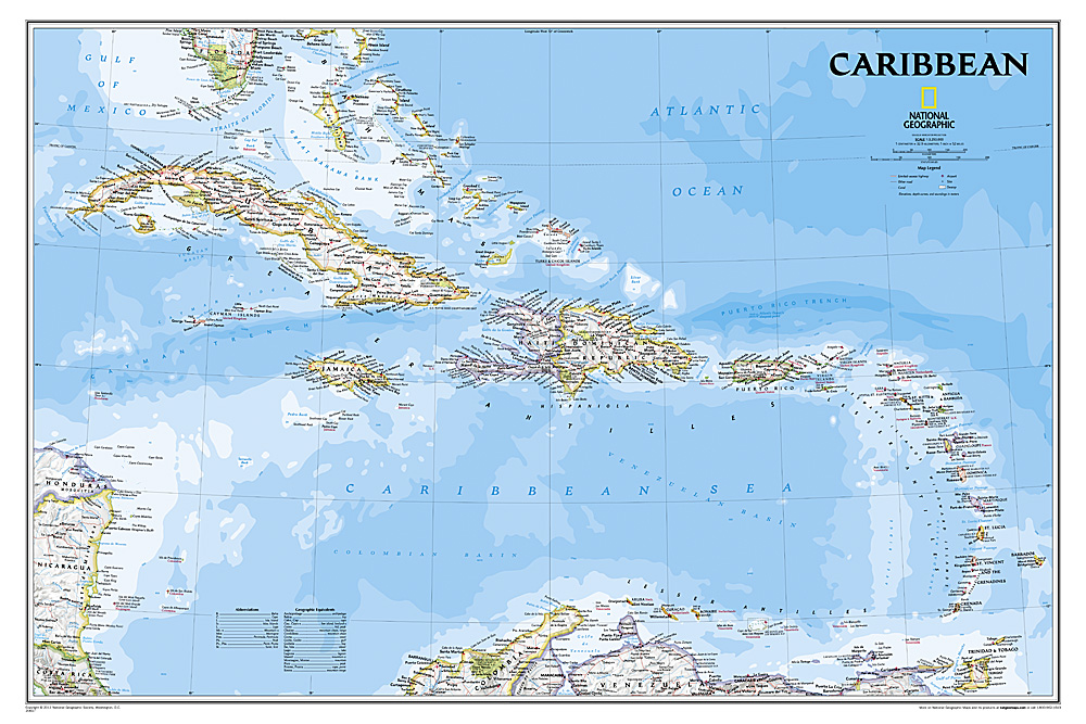 Online bestellen: Wandkaart Caribbean - Caraïben, 91 x 61 cm | National Geographic