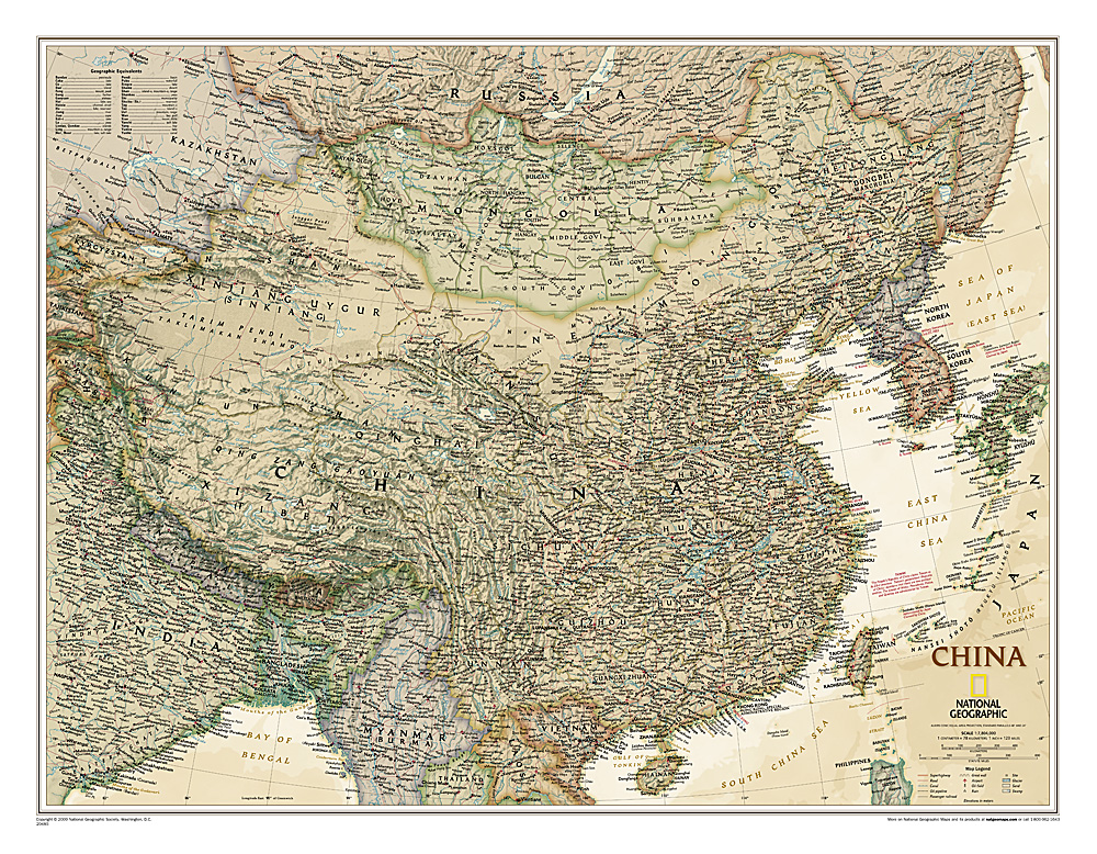 Online bestellen: Wandkaart China, antiek, 76 x 59 cm | National Geographic