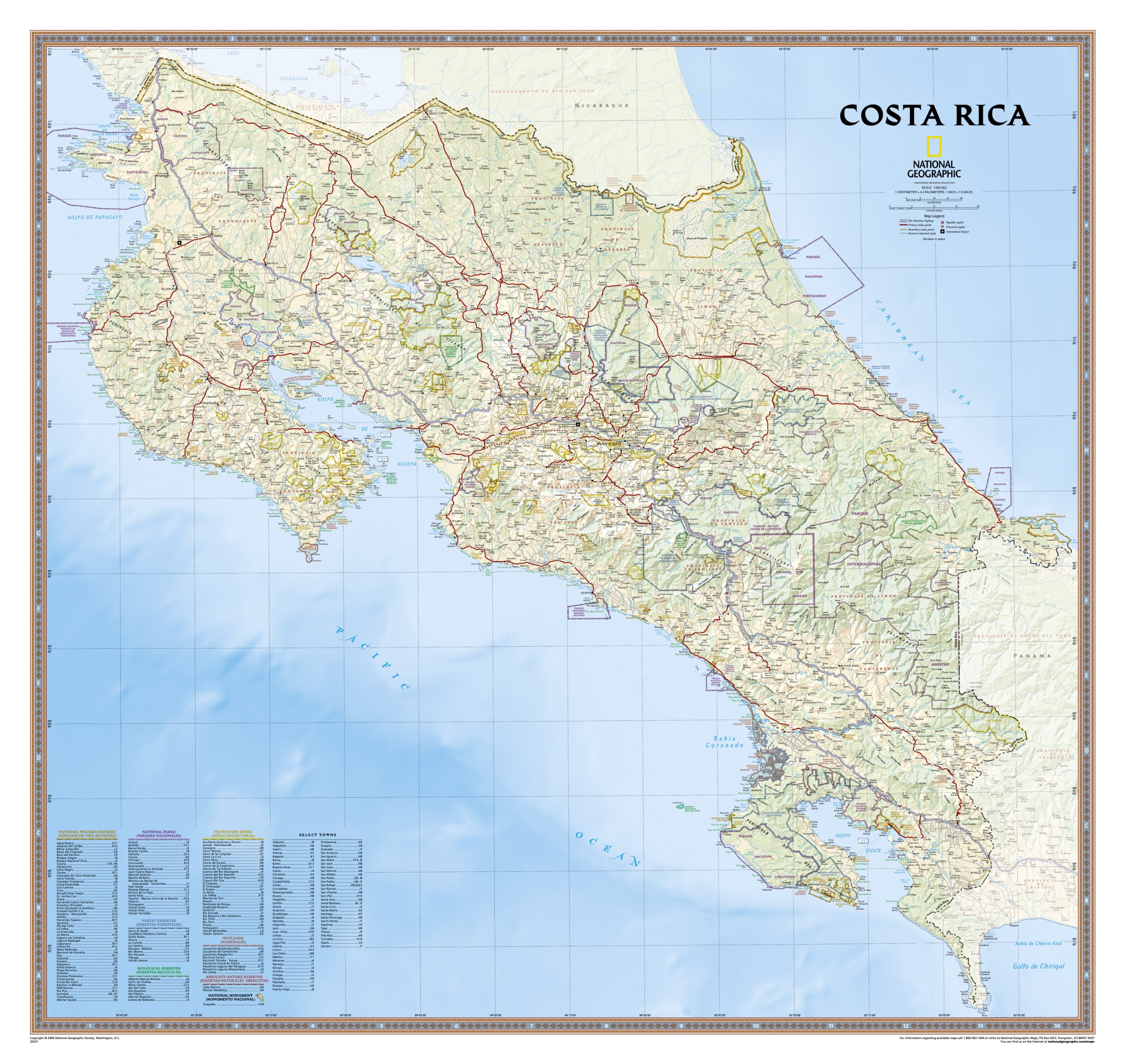 Online bestellen: Wandkaart Costa Rica, 97 x 92 cm | National Geographic