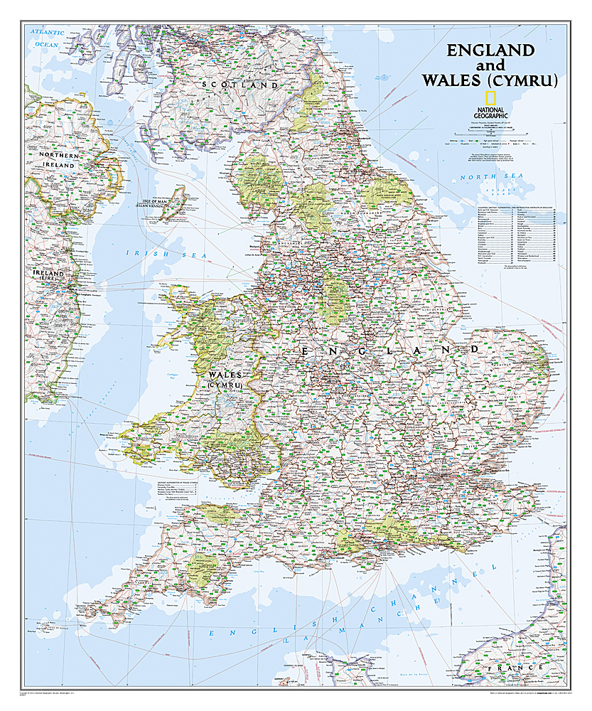 Online bestellen: Wandkaart Engeland en Wales, 76 x 92 cm | National Geographic