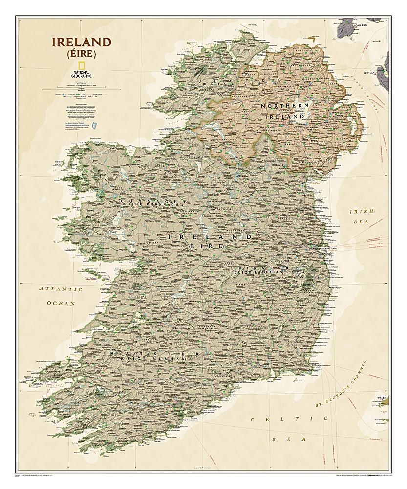 Online bestellen: Wandkaart Ierland, antiek, 76 x 92 cm | National Geographic
