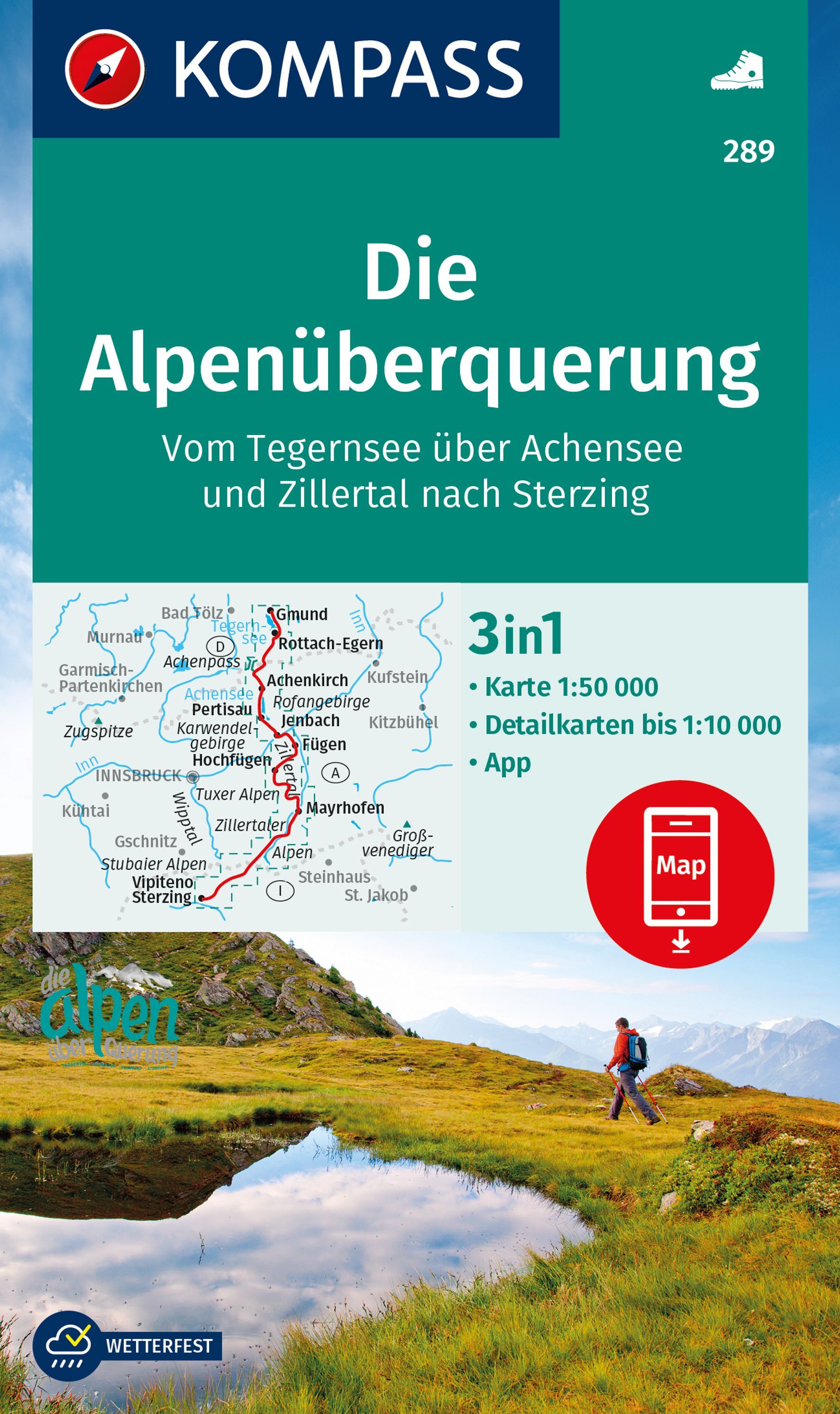 Online bestellen: Wandelkaart 289 Die Alpenüberquerung | Kompass