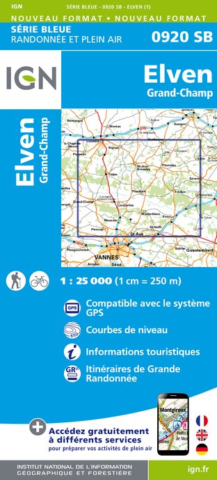 Online bestellen: Wandelkaart - Topografische kaart 0920SB Elven - Grand-Champ | IGN - Institut Géographique National